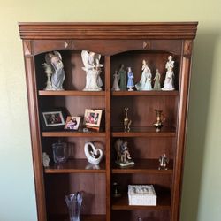 Tall Mahogany-Colored Bookcase/Display Cabinets