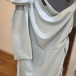 Off Shoulder Pista Green Gown 