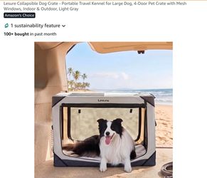 Lesure Collapsible Dog Crate - Portable Travel Kennel for Large Dog, 4-Door Pet Crate with Mesh Windows, Indoor & Outdoor, Light Gray
