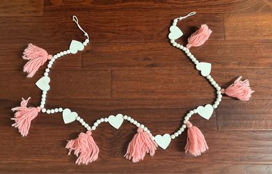 BOHO Heart Wood Bead Garland with Tassels Over 6’ long Just $7