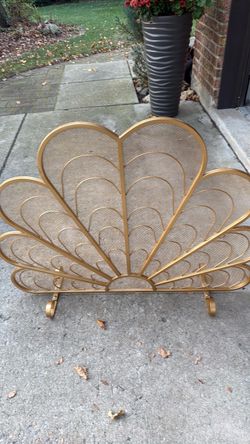 Gold Peacock Fan Fireplace Screen