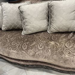 Couch and loveseat, beautiful, gold, and brown