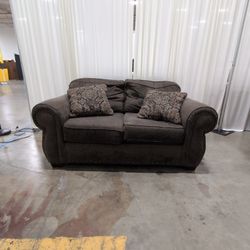 Dark Brown Textured Fabric Loveseat with Nailhead Trim