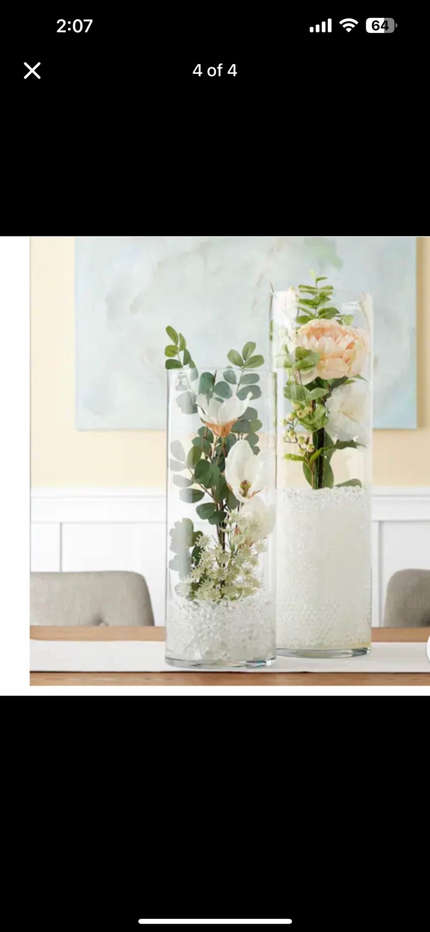 18” Cylinder Vases / Mosaic Glass Gem Pebbles / Clear Acrylic Rocks Vase Fillers