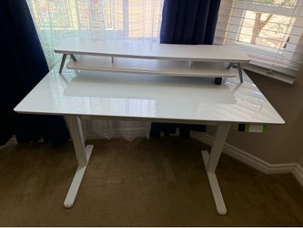 INNOVAR Glass Standing Desk with Drawers, 48×24 Inch Adjustable Stand Up Desk