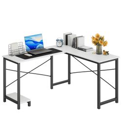 L-Shaped Desk with Storage Shelf