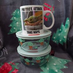 2020 Star Wars The Mandalorian The Child Pyrex dish set and Mug. (Please  See Instructions in The Post)