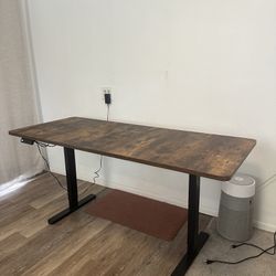 Electric Height Adjustable 71 x 30 inch Memory Stand Up Desk, Rustic Vintage Brown 30 inch Deep (Free Delivery)