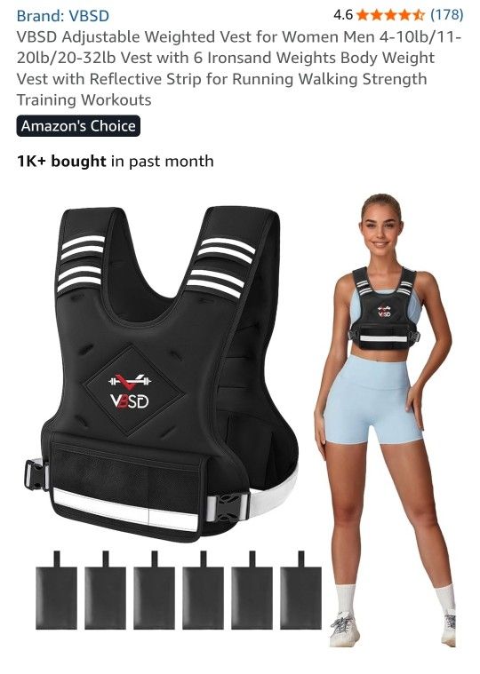 New, Adjustable Weighted Workout Vest 20 Lbs