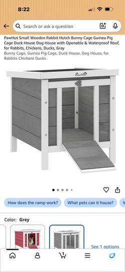 PawHut Small Wooden Rabbit Hutch Bunny Cage Guinea Pig Cage Duck House Dog House with Openable & Waterproof Roof, for Rabbits, Chickens, Ducks, Gray B