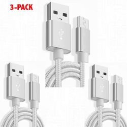 3 Pack 6.6ft Nylon Braided Micro USB Cable Fast Charger Silver