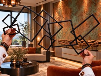 18x60” Geometric Minimalist Metal Wall Art Original Fine Art Sculpture Studio Modern Rustic Industrial Loft Design Designer HILLCREST