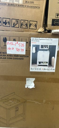 Ovedecors white bath vanity with white engineered stone top