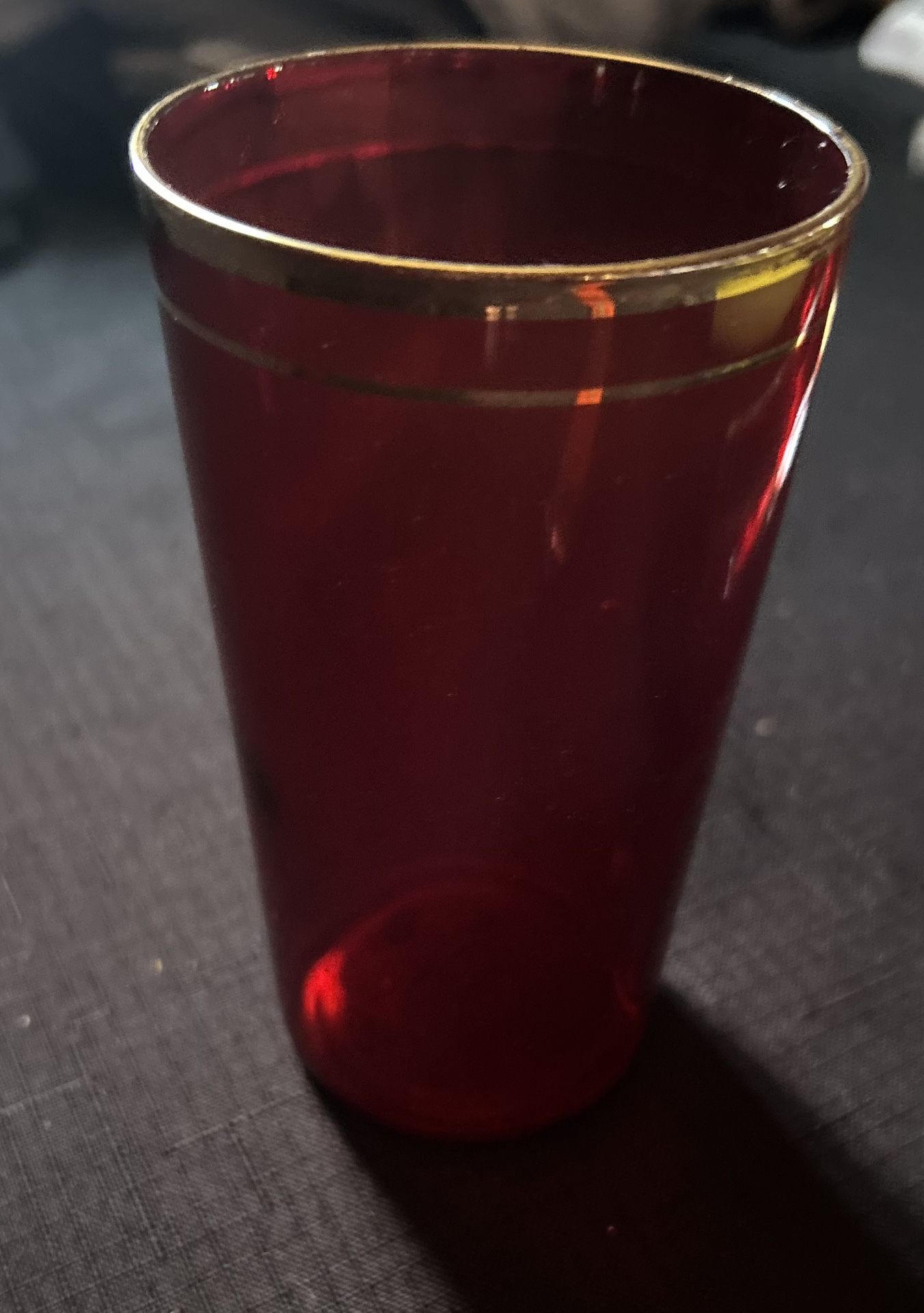 Antique Bohemian Ruby Red Cranberry Glass Wine Water Gilt Rim 19th century