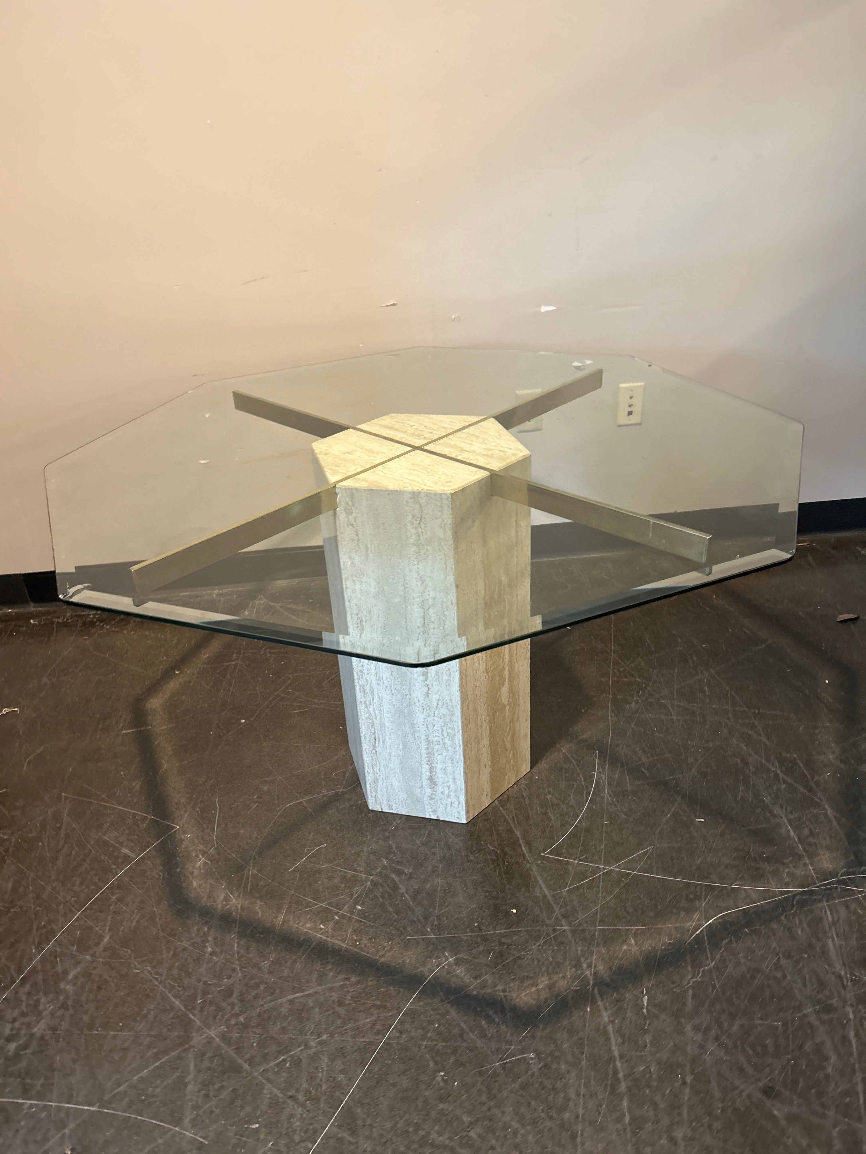 Elegant Travertine Glass Table