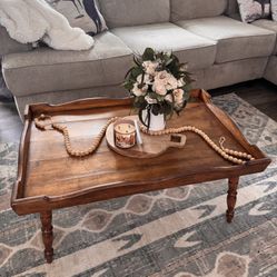 Refinished Solid Wood Tray-Top Coffee Table | Adjustable Legs
