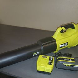 RYOBI40V HP Brushless Whisper Series 155 MPH 600 CFM Cordless Battery Leaf Blower with 4.0 Ah Battery and Charger