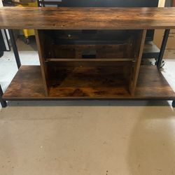 Entertainment Stand – Rustic Wood & Black Metal Frame