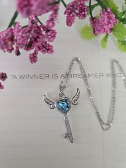 Sterling Silver Winged Heart Key Necklace