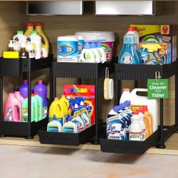 3 Pack Under Sink Organizers, 2-Tier Multi-Use Kitchen and Bathroom Organizers and Storage with Sliding Drawers，Bathroom Cabinet Organizer