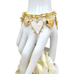 Adjustable link bracelet with heart charms/Pulsera de eslabones ajustable con charms de corazón