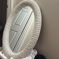 White Rattan Weaved Mirror