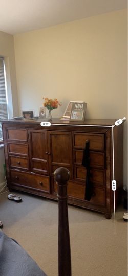 Large Dark Wood Dresser with Cabinet