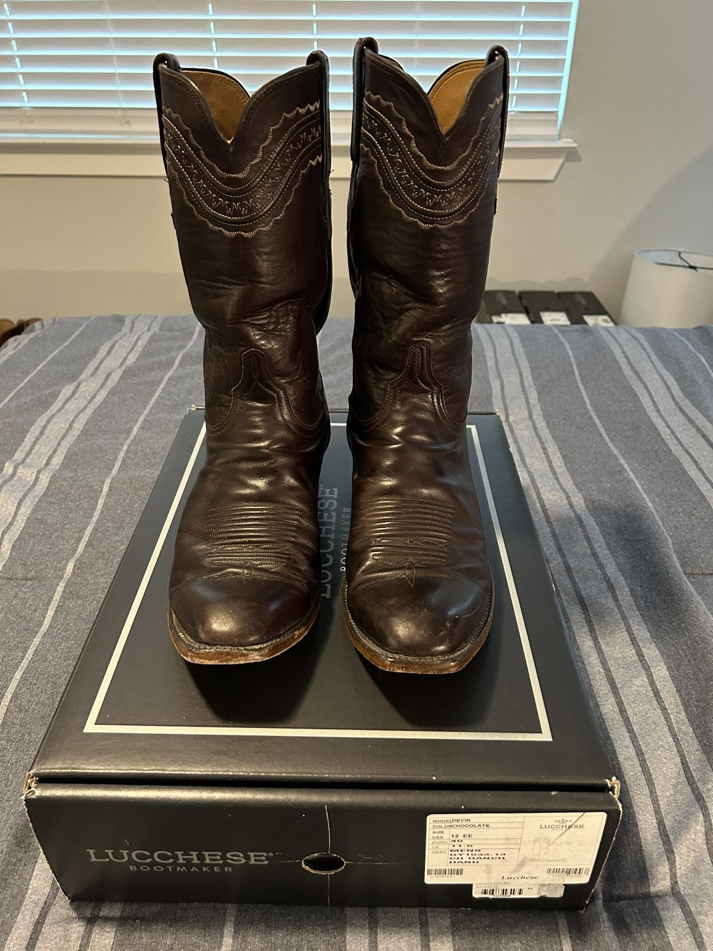 Lucchese Devin Calf Skin Chocolate Boots Size 12EE