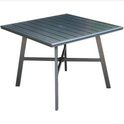 Hanover 24" Square Outdoor Dining Table, Commercial-Grade Aluminum Slat-Top Table with Rustproof Gunmetal Finish, All-Weather Patio Table for Deck, Ba
