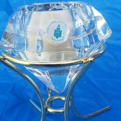 Germany Partylite Bleikristall Votive Candle Diamond Cut Lead Crystal Brass Stand Holder