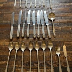 26 Vintage Holmes & Edwards Inlaid Danish Princess 1938 silverplate  flatware. Extra layer of silver