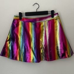 Rainbow faux, leather party skirt