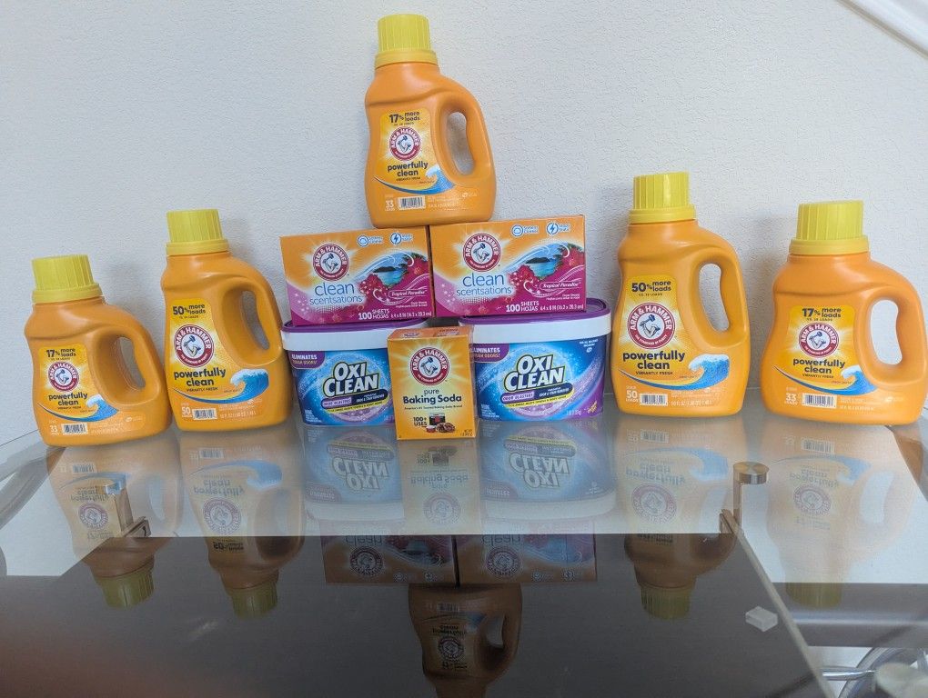 Oxi clean and hammer & hammer detergent, dryer sheet and baking soda ( price firm ) FCFS