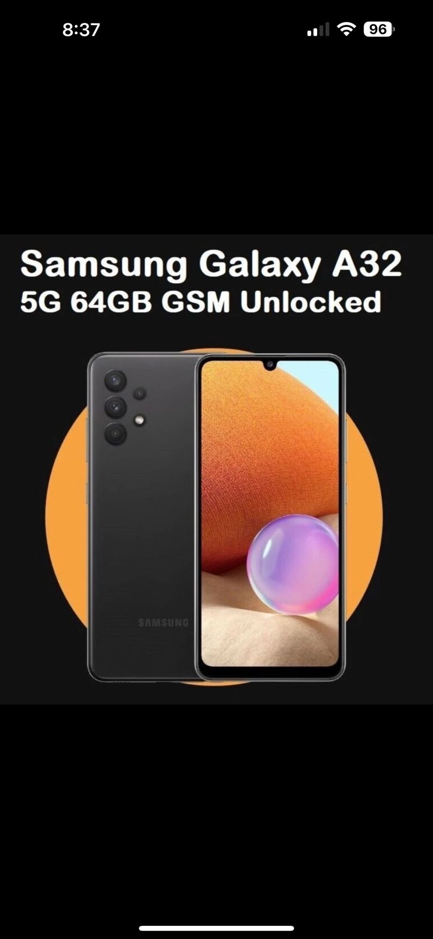 Samsung Galaxy A32 5G 64GB 6.5in LTE Black SM-A326 (GSM Factory Unlocked)