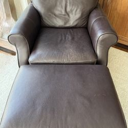 Brown Leather Armchair w/ Matching Ottoman 