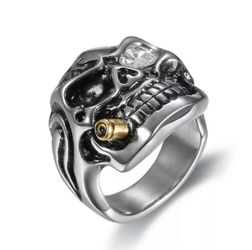 New Fashion Cool Mens Silver Stainless Steel Skull Tobacco Pipe Biker Ring Size 13. Great gift 🎁.
