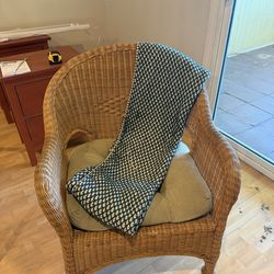 Vintage Wicker Barrel Chair with Sage Green Cushion