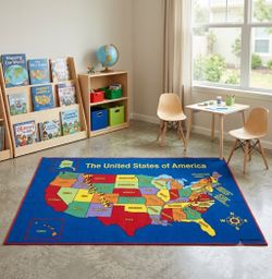 Huge 6x9 USA Map Kids Educational Rug – Great for Playrooms or Teachers!