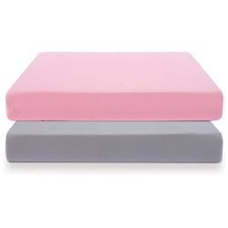 Knitted Crib Sheet Set -2 Pack Stretchy Crib Sheets for Boys Girls,Universal Knit Fitted for Standard Baby Toddler Crib Mattress,Gray/Pink