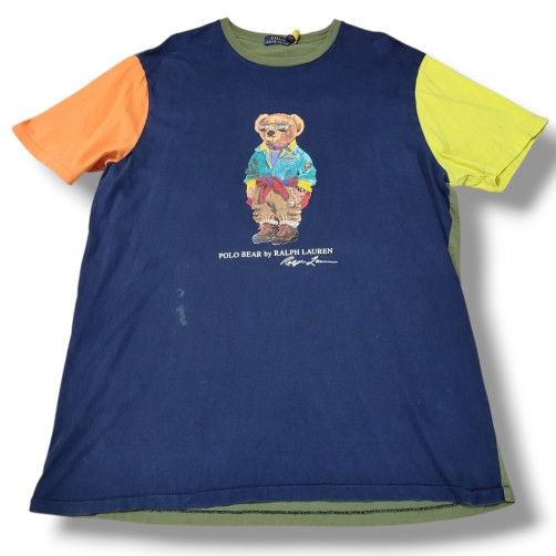 Polo Ralph Lauren Shirt Size XLT Polo Bear Color Block Jersey T-Shirt With Flaws Measurements In Description