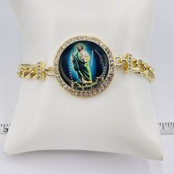 Pulsera,San Judas orò laminado 14k/Saint Jude bracelet gold plated 14k