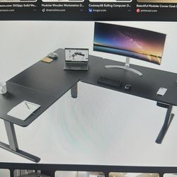 Aluminum framed modular “U” shaped desk with glass top