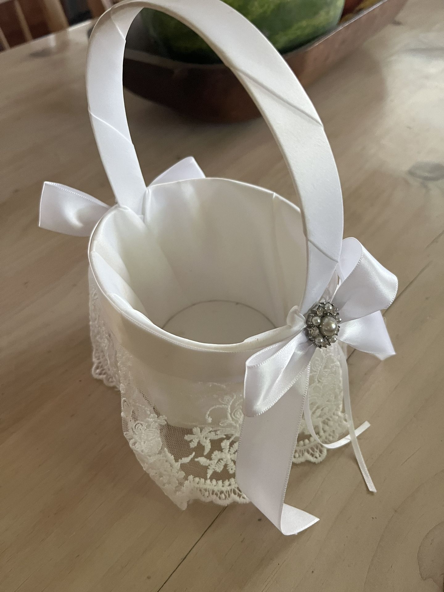 Flower Girl Basket with Ribbon and Lace