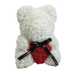 Sitting White Rose Bear Red Heart 