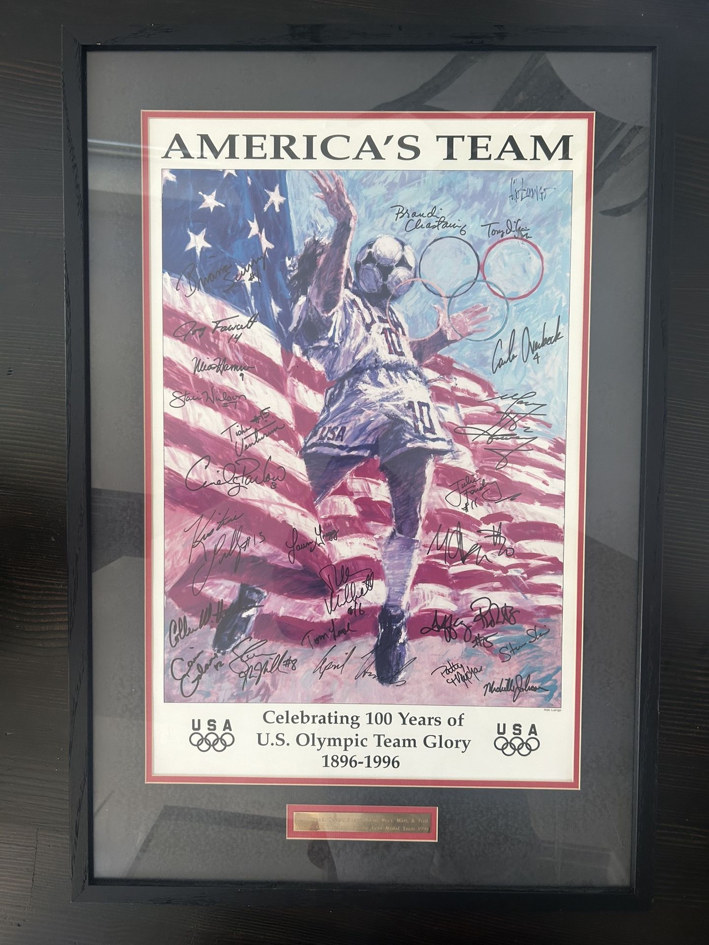 1996 Team USA Womens Soccer team Autographed Poster Framed