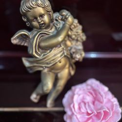 Vintage Gold Plaster Cherub Angel Wall Plaque Home Decor