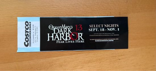 Queen Mary Dark Harbor Fast Fright Ticket October 31