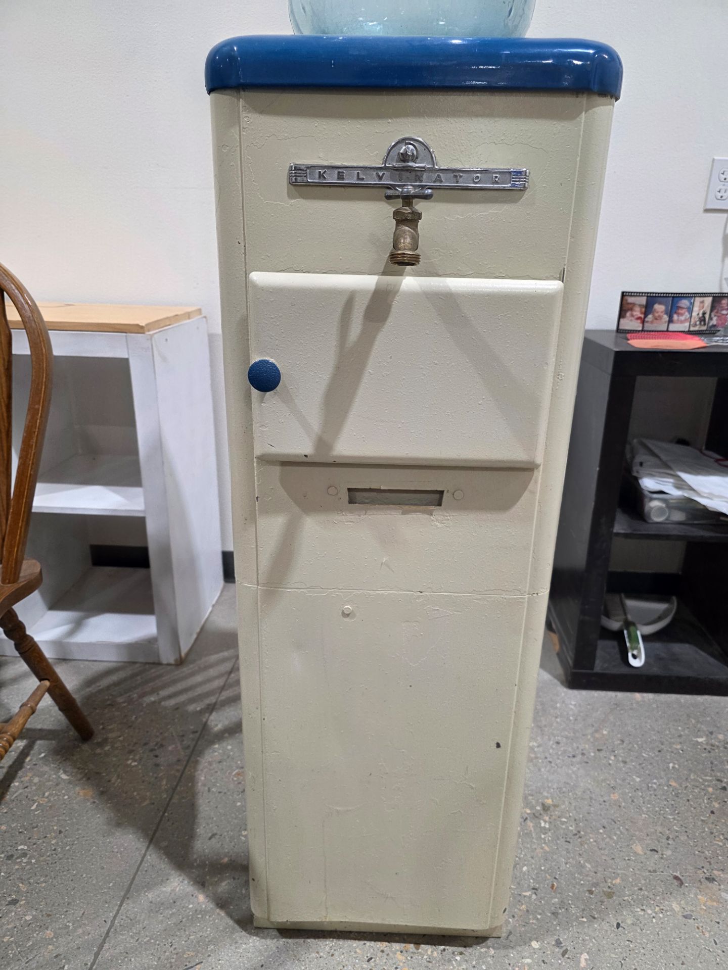 Kelvinator water cooler/fish tank, sparkletts blue glass bottle