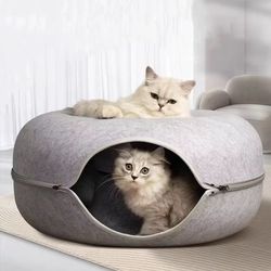 Double-Sided Cat Tunnel Bed – Soft Felt Donut Hideout & Play Toy for Indoor Cats