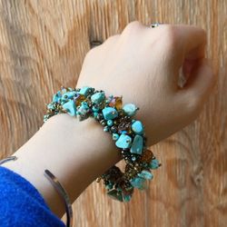 Glass & Turquoise Stone Beaded Bracelet